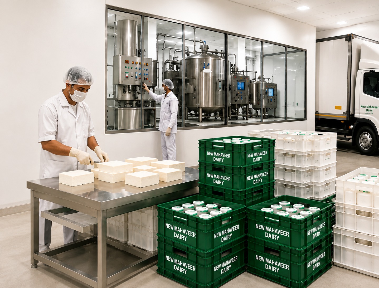 Quality inspection inside the New Mahaveer Dairy facility